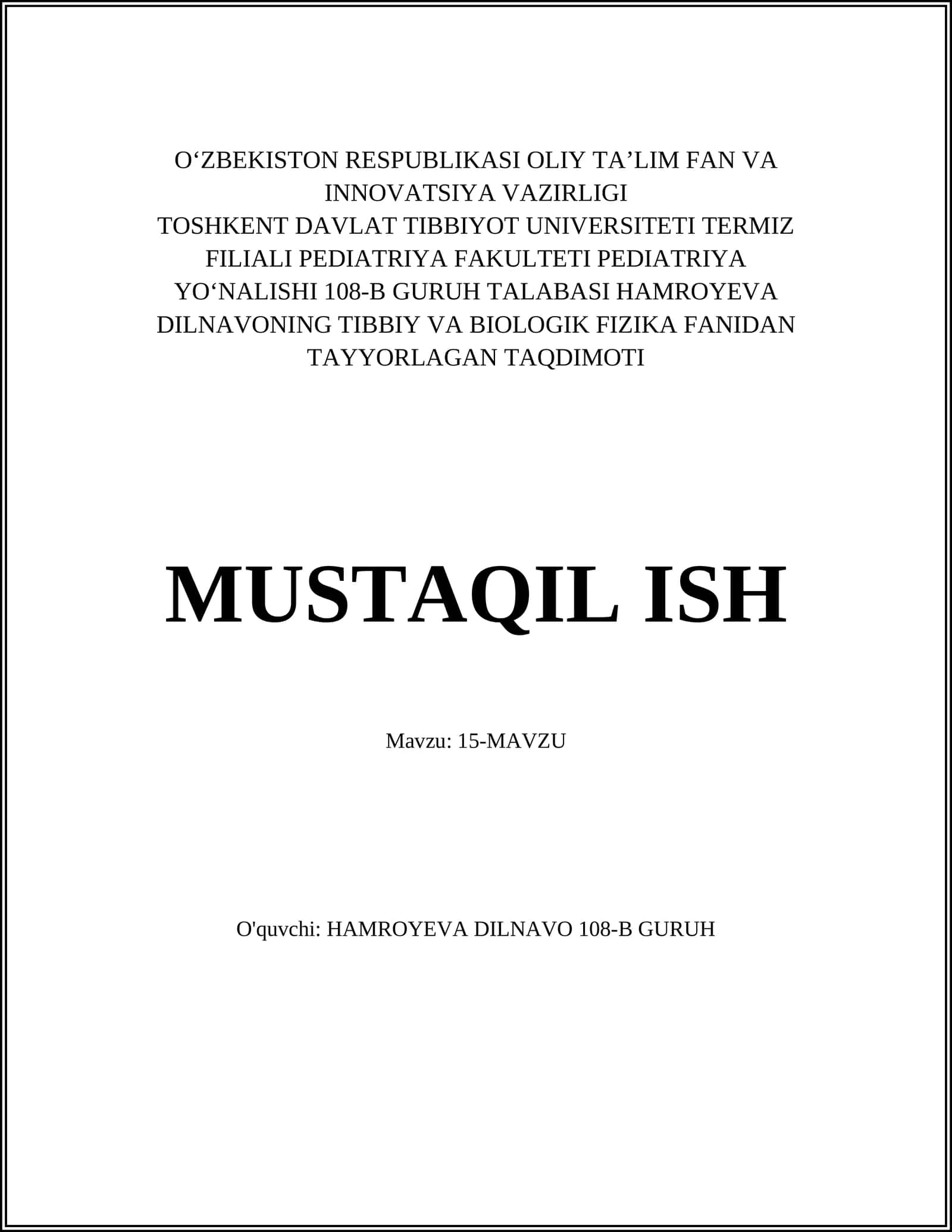 Mavzuning umumiy tavsifi 1