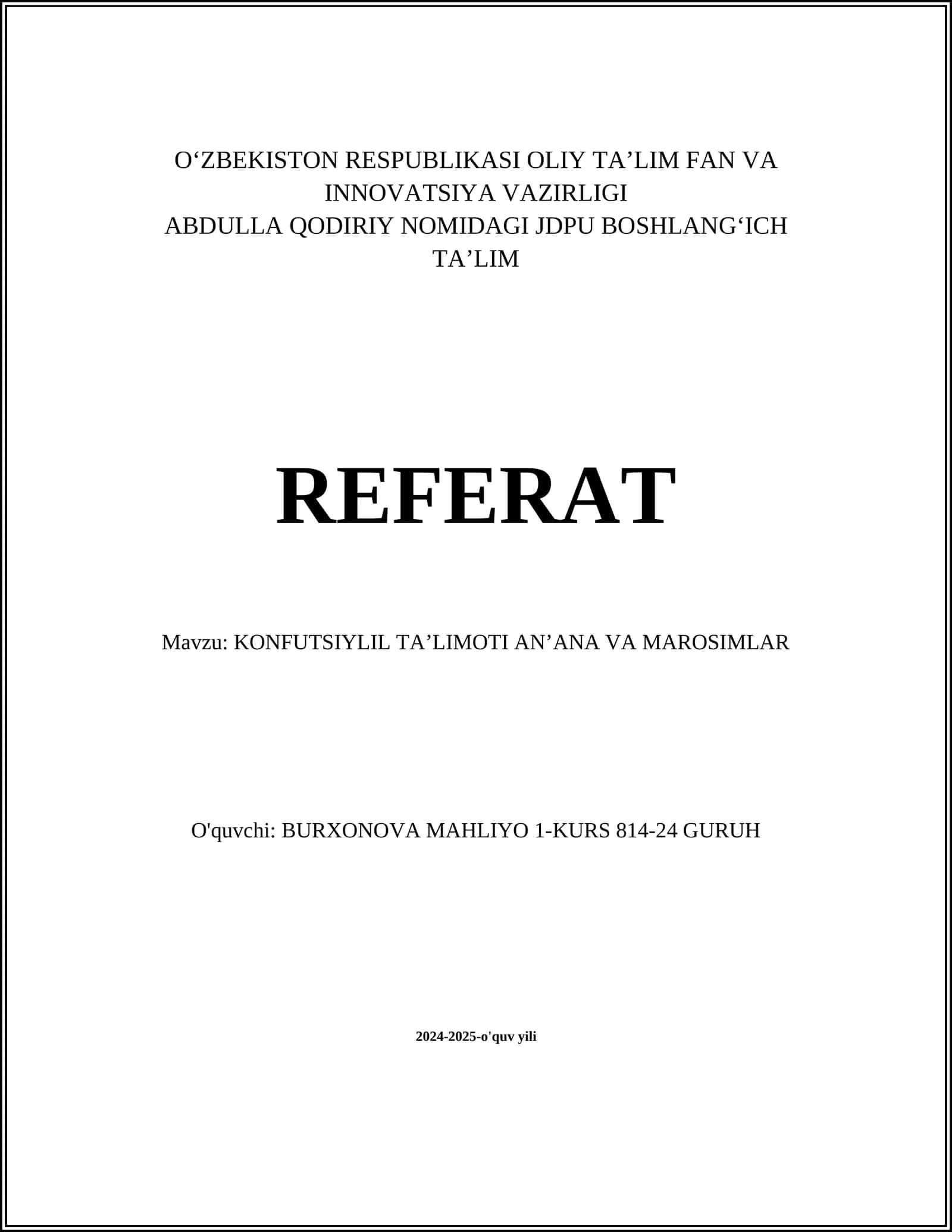 KONFUTSIYLIL TA’LIMOTI AN’ANA VA MAROSIMLAR 1