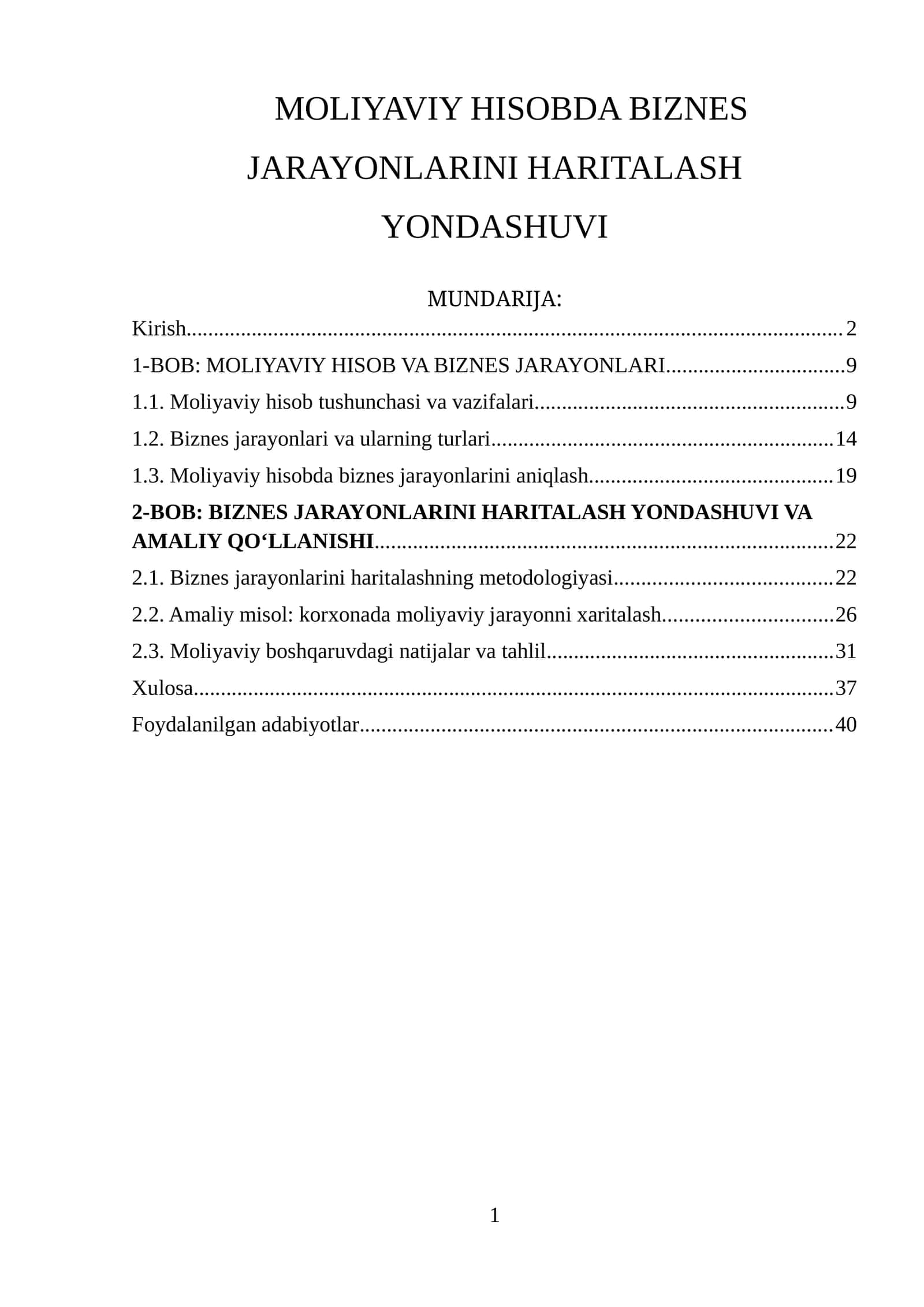 MOLIYAVIY HISOBDA BIZNES JARAYONLARINI HARITALASH YONDASHUVI 1