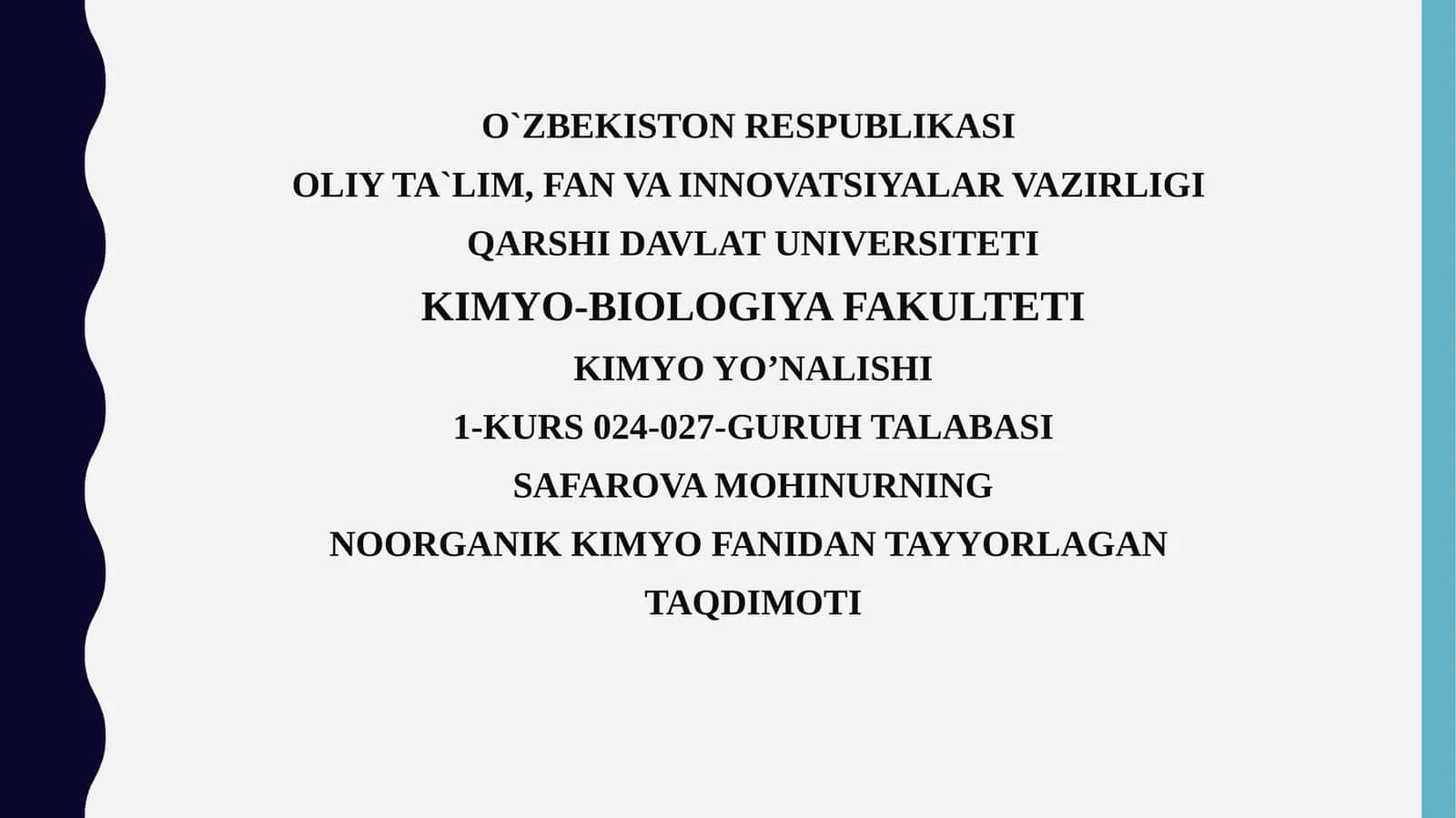 NOORGANIK KIMYOFANIDAN TAYYORLAGAN TAQDIMOTI 1