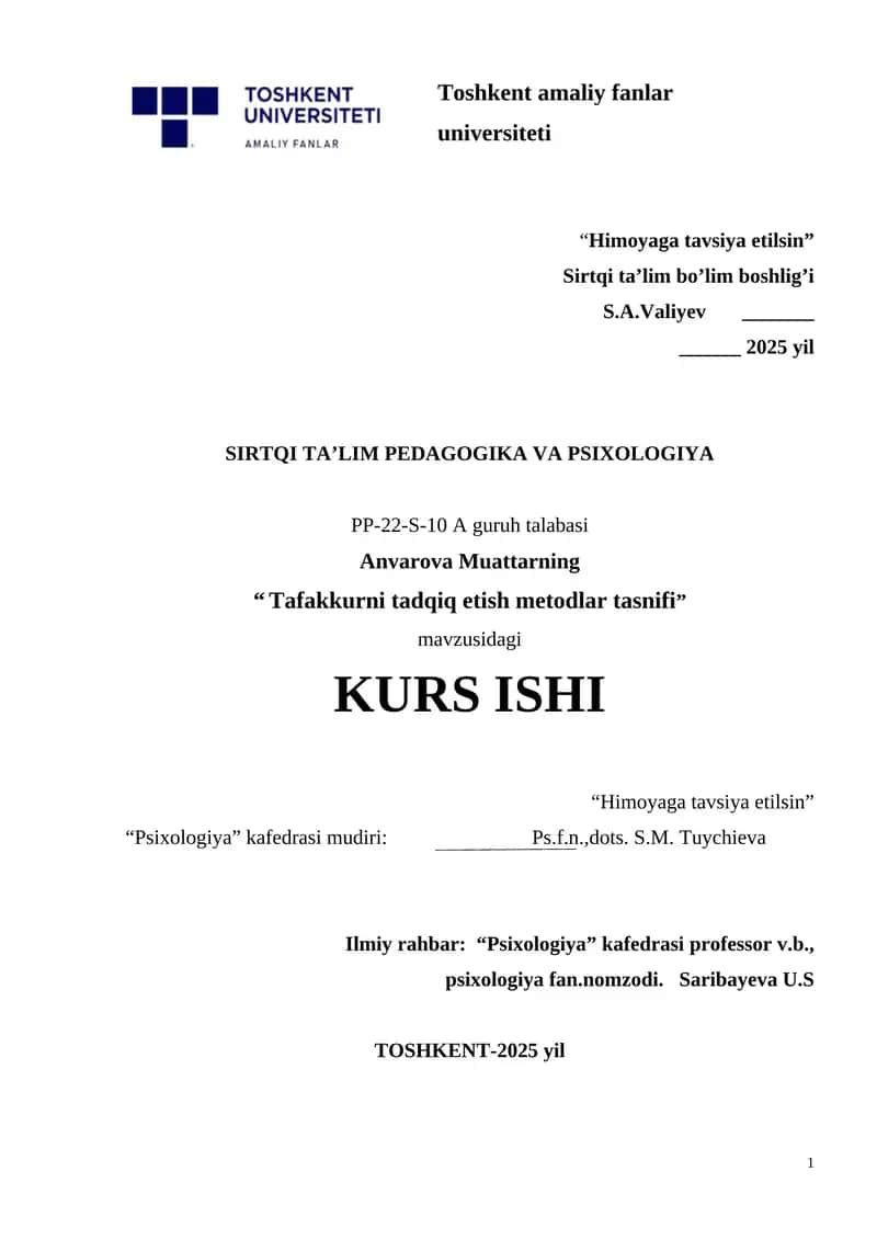 Tafakkurni tadqiq etish metodlar tasnifi. 1