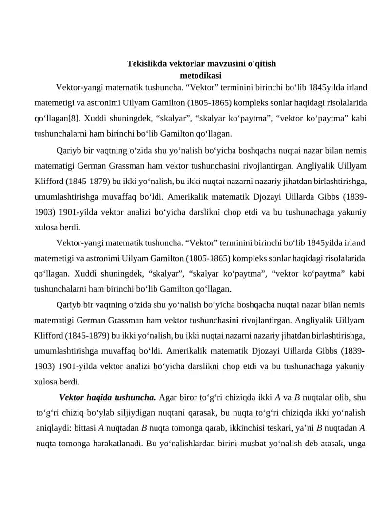 Tekislikda vektorlar mavzusini o'qitish metodikasi 1