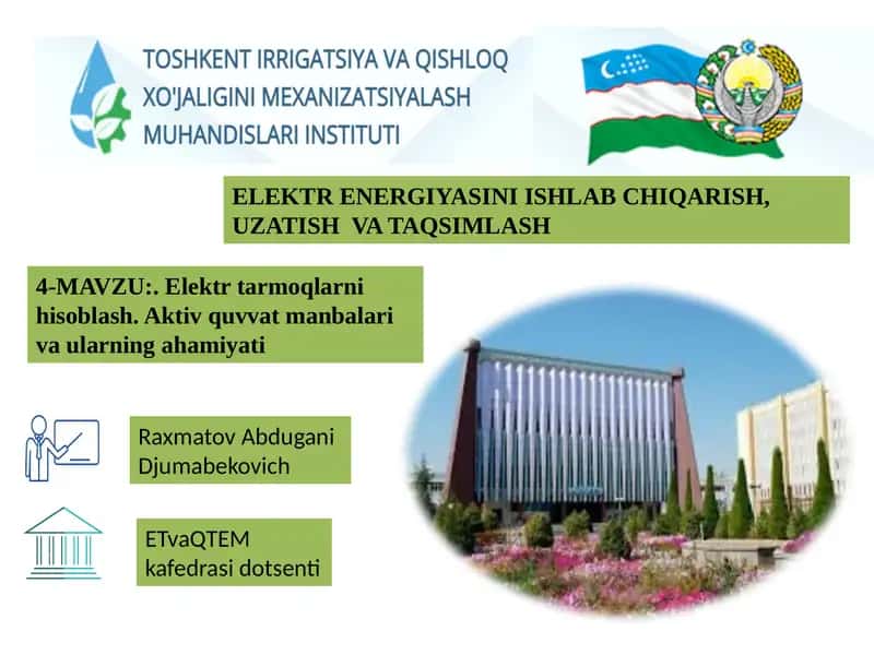 Elektr tarmоqlarni hisoblash 1