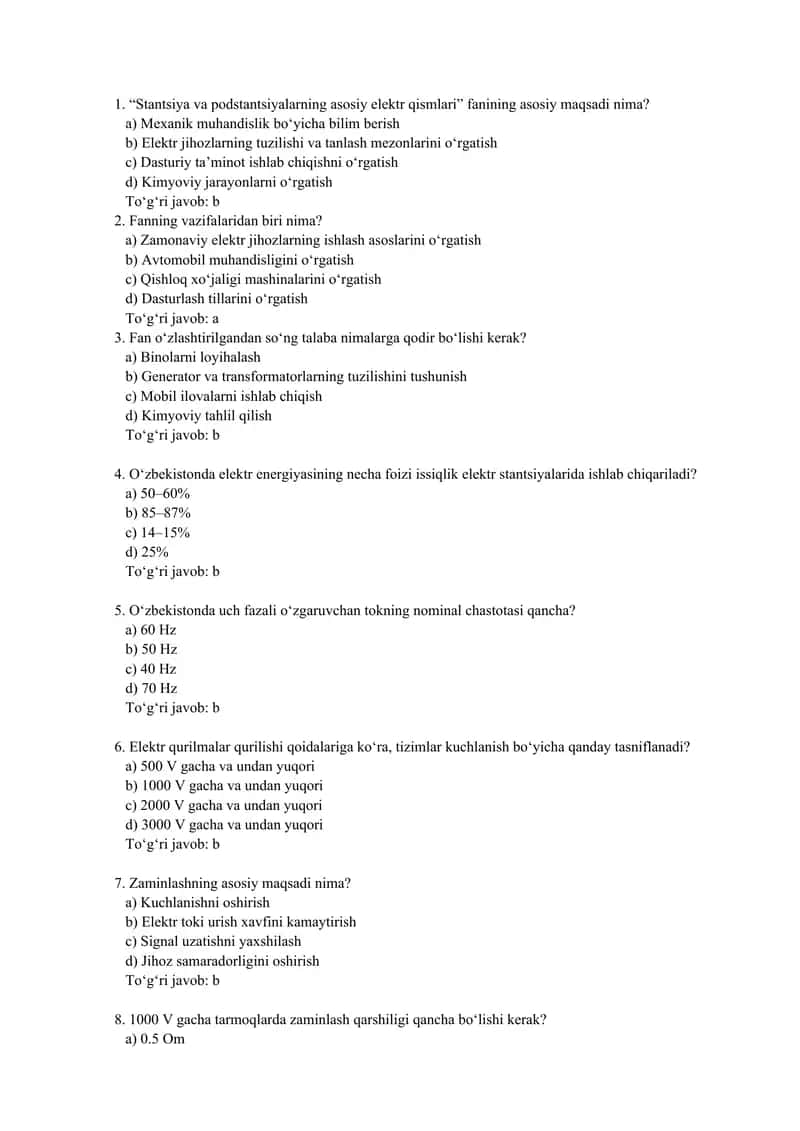 Stantsiya va podstantsiyalarning asosiy elektr qismlari 1