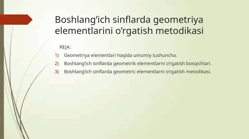 Geometriya elementlarini o'rgatish metodikasi 1