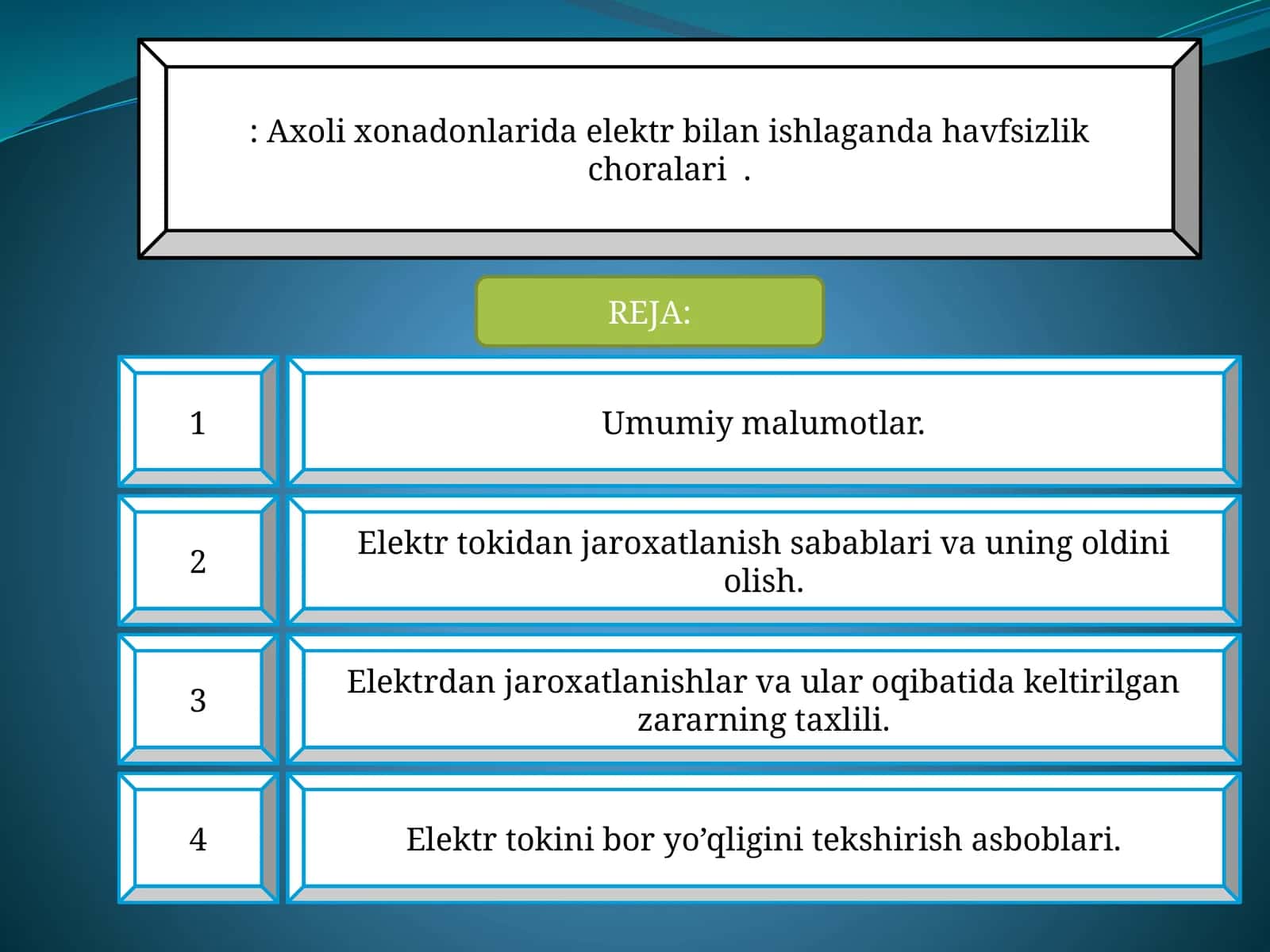 Elektr tokidan jaroxatlanish sabablari 1