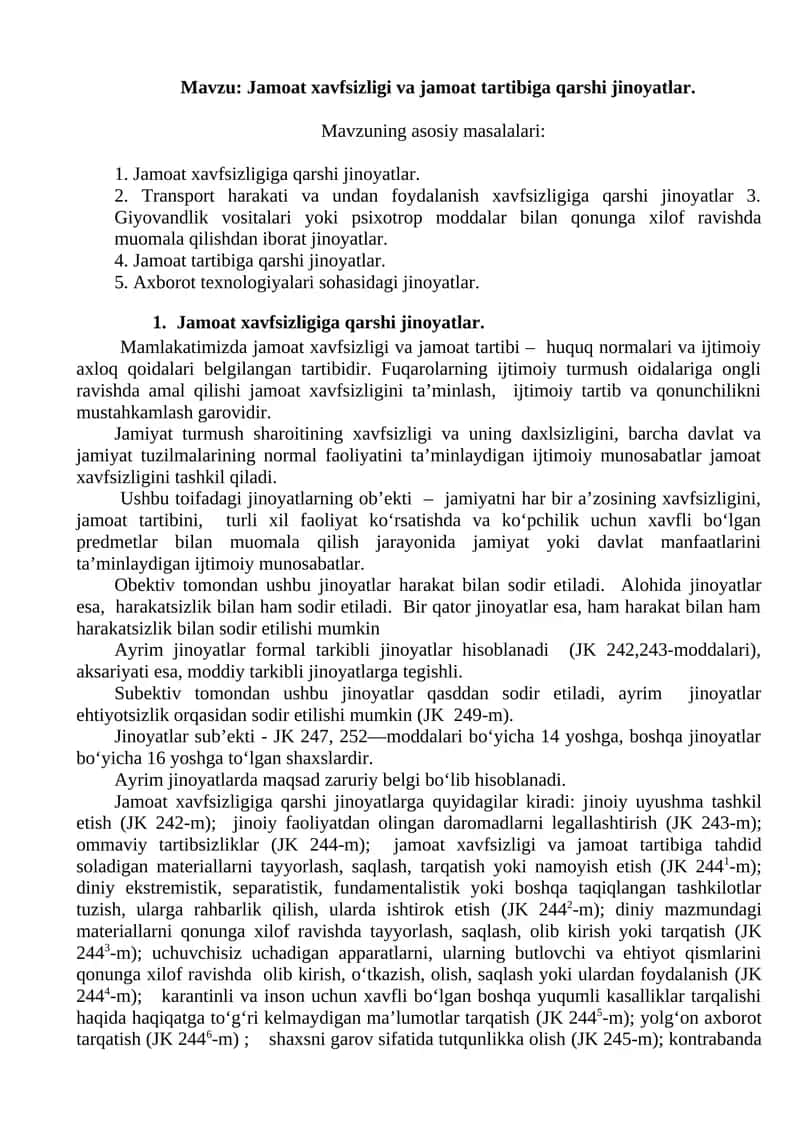 Jamoat xavfsizligi va jamoat tartibiga qarshi jinoyatlar 1