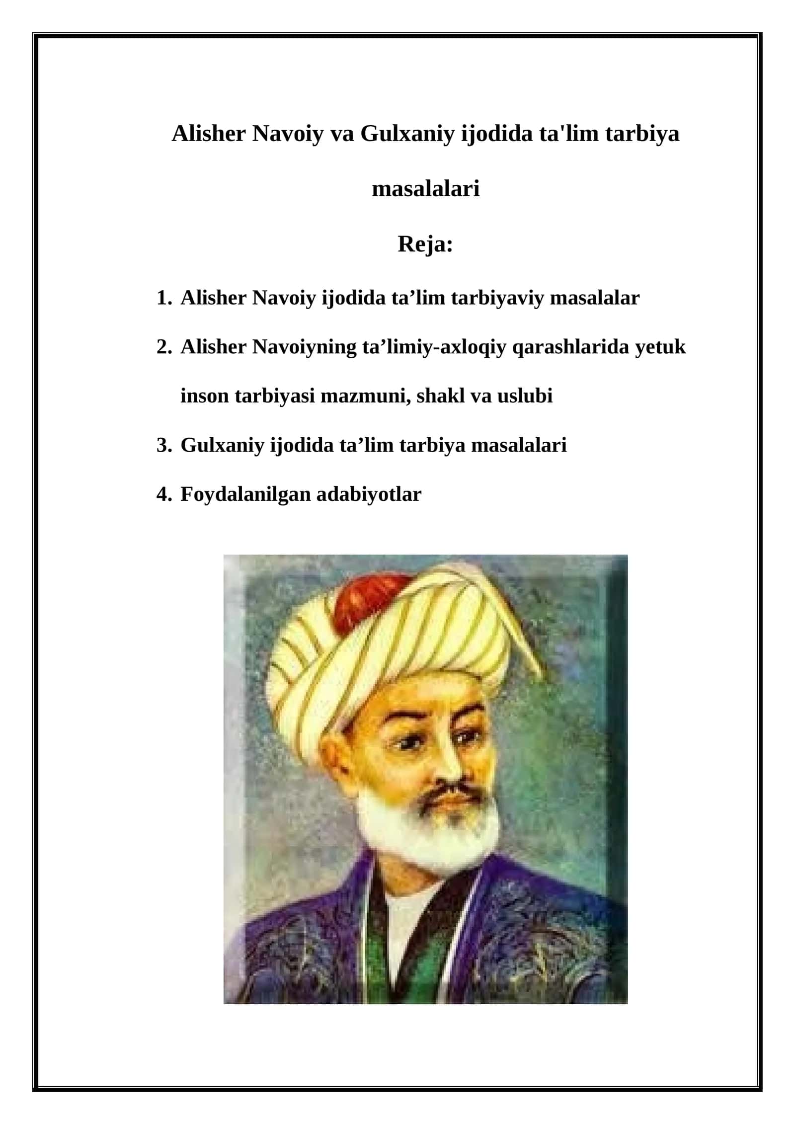Alisher Navoiy va Gulxaniy ijodida ta'lim tarbiya 1