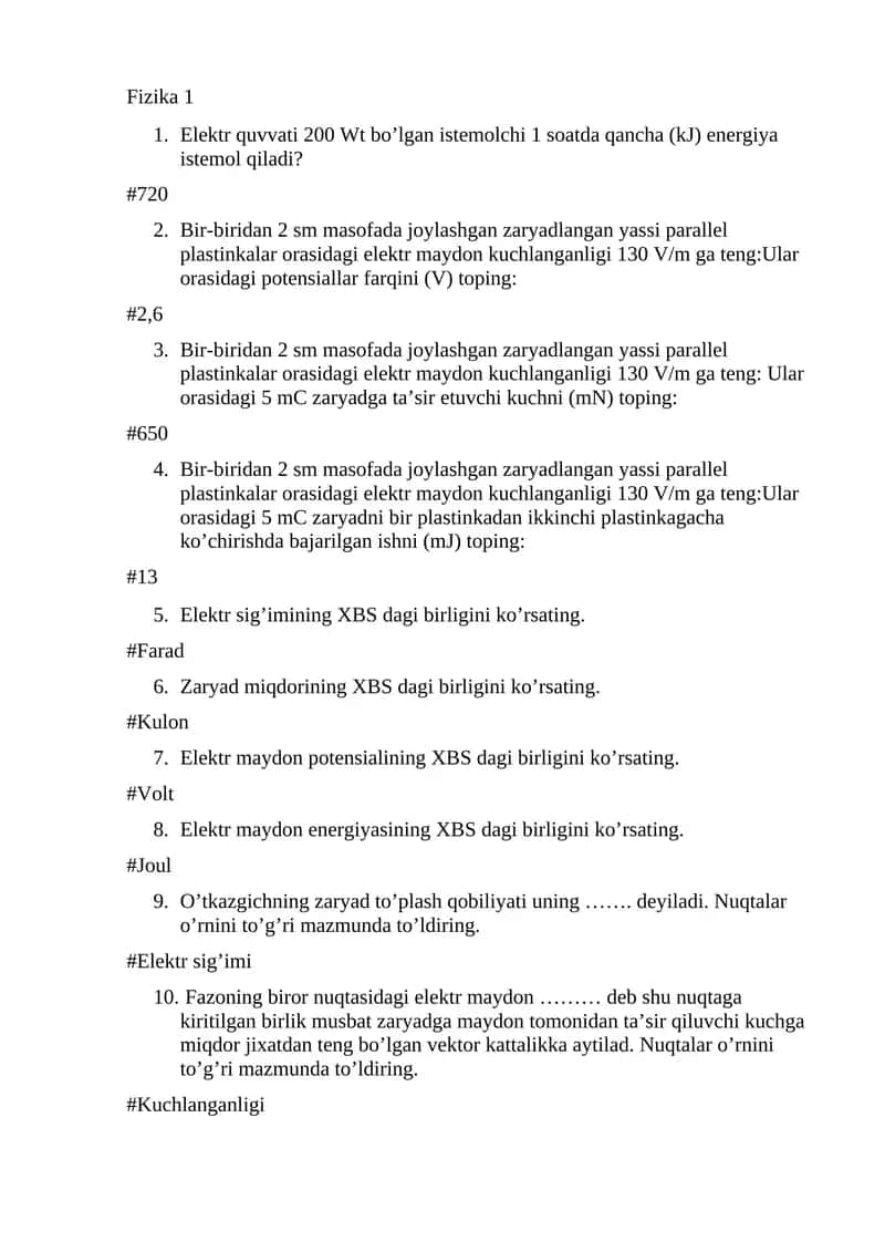 Fizika yakuniy savollar 1