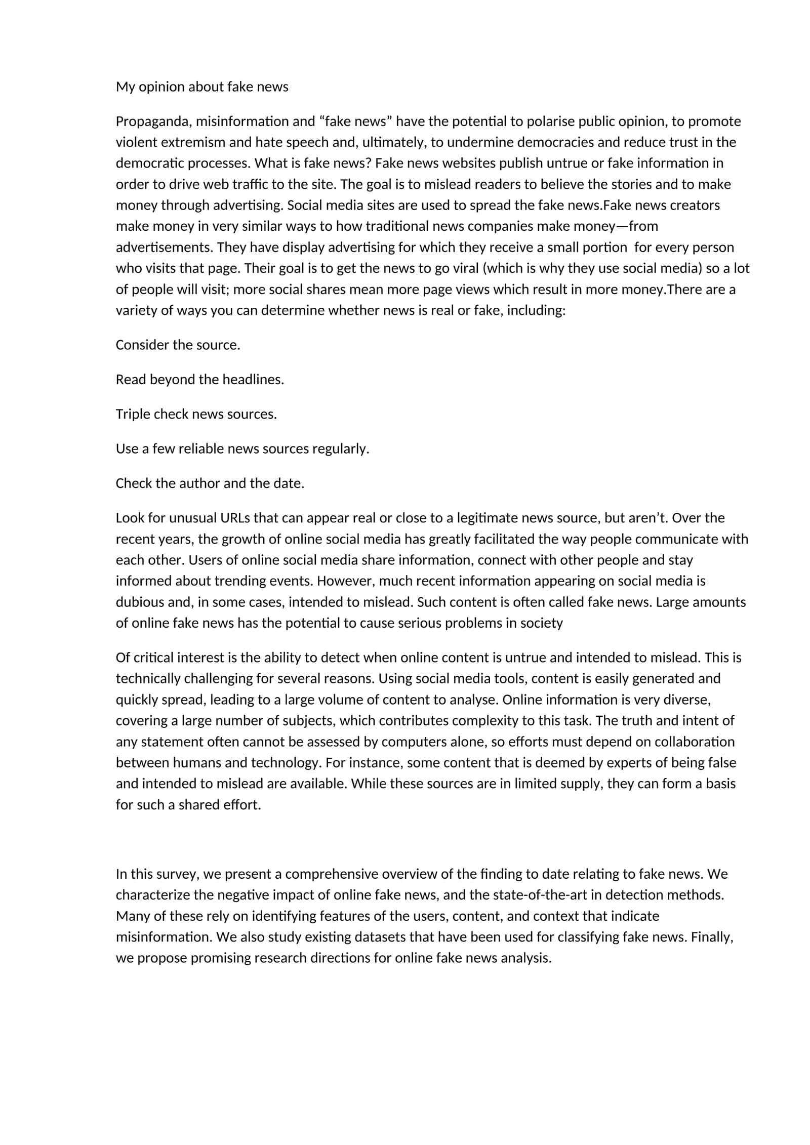 My opinion about fake news 1