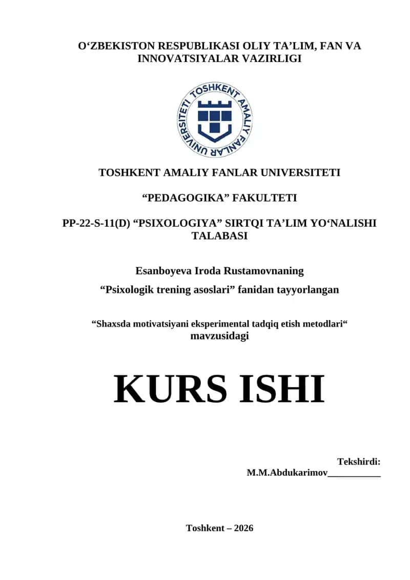 Shaxsda motivatsiyani eksperimental tadqiq etish metodlari 1