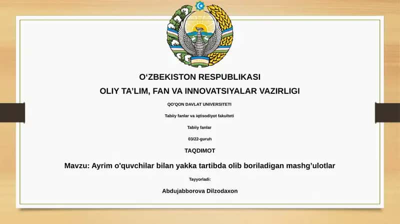 Ayrim o'quvchilar bilan yakka tartibda olib boriladigan mashg’ulotlar 1
