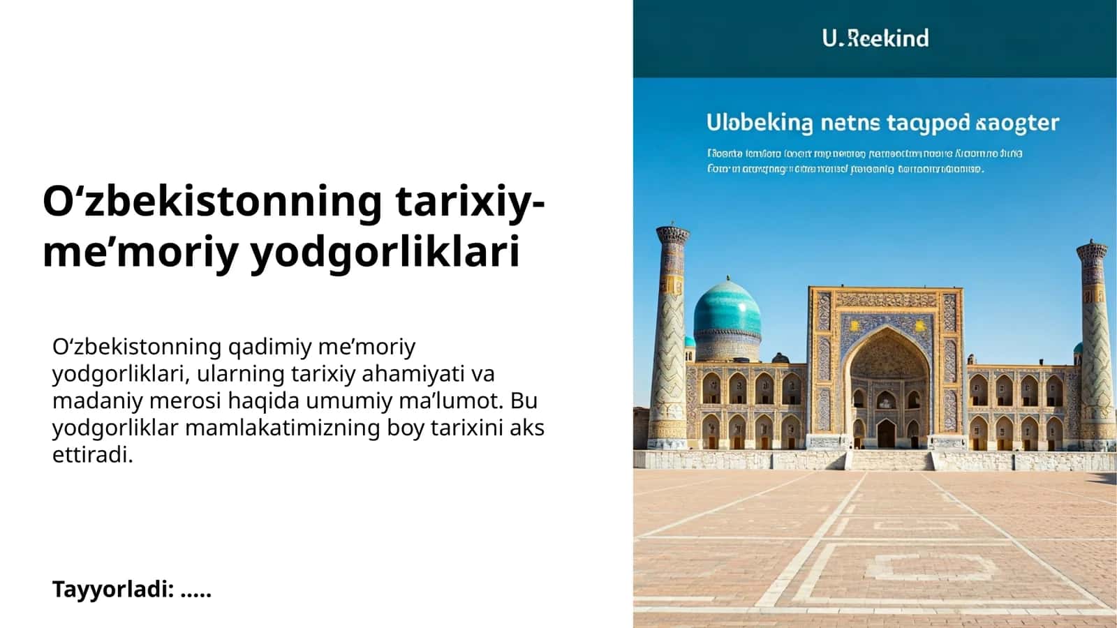 Samarqand - Amir Temur davri me'moriy yodgorliklari 1