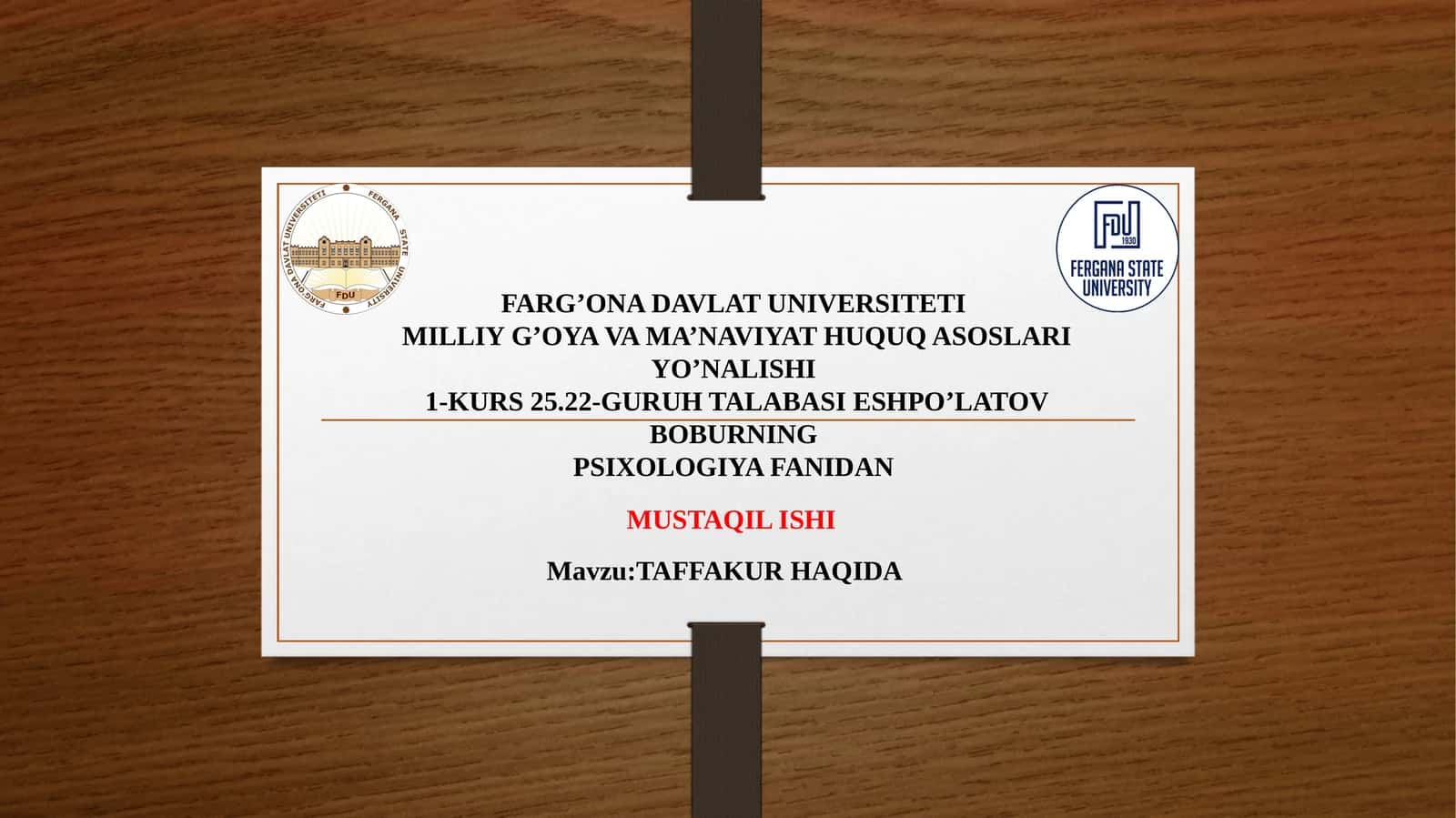 TAFFAKURHAQIDA 1