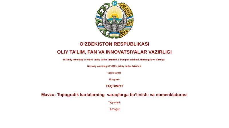 Topografik xaritalarni varaqalarga bo'lish va nomenklatura tizimlari 1