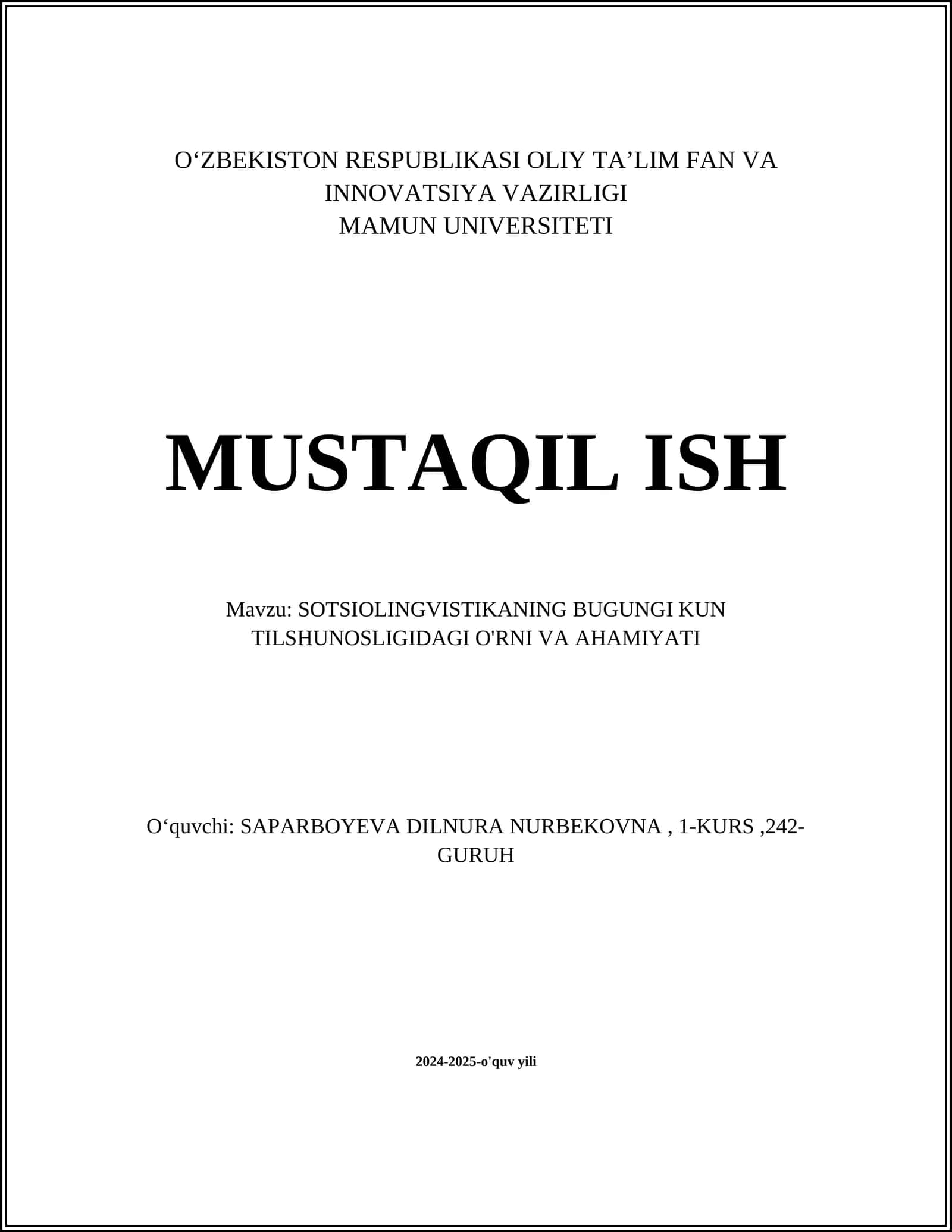 SOTSIOLINGVISTIKANING BUGUNGI KUN TILSHUNOSLIGIDAGI O'RNI VA AHAMIYATI 1