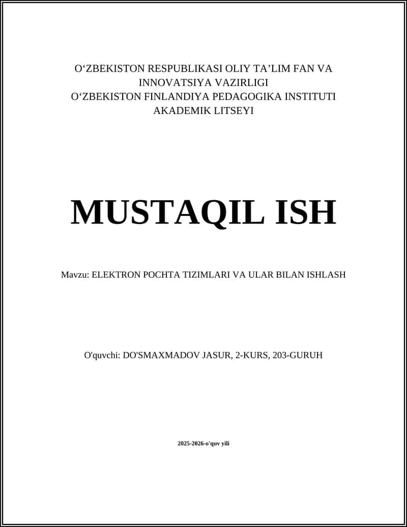 ELEKTRON POCHTA TIZIMLARI VA ULAR BILAN ISHLASH 1