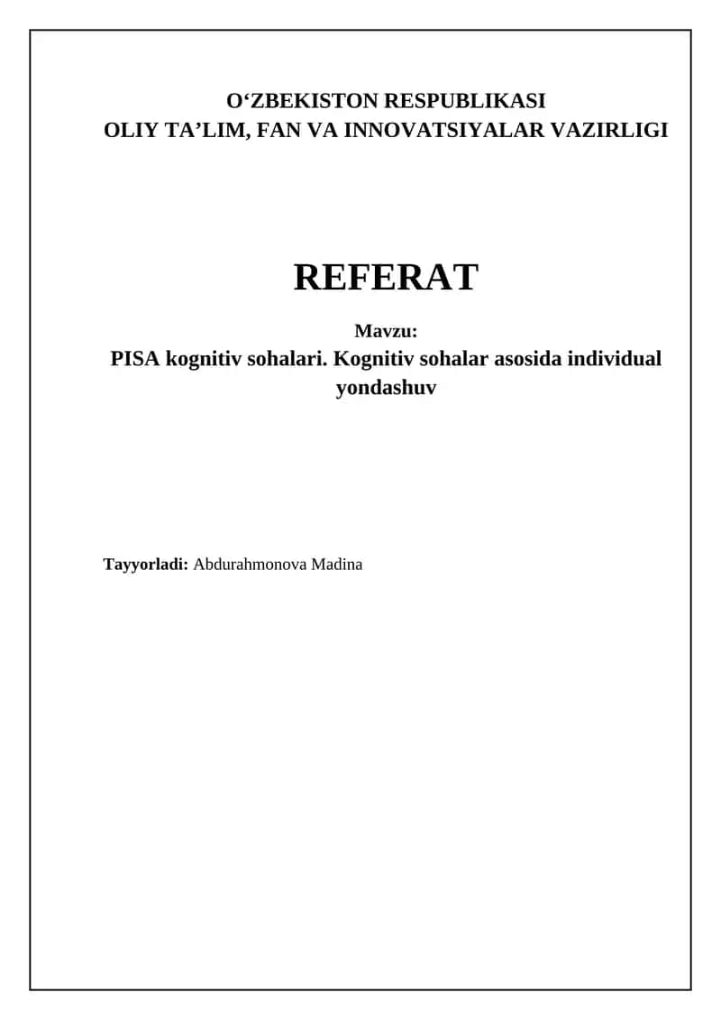 PISA kognitiv sohalari: Asosiy tushunchalar va ahamiyati 1