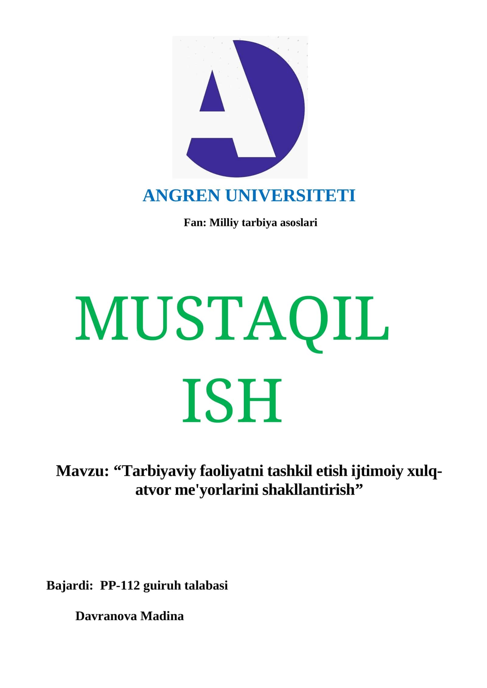 Tarbiyaviy faoliyatni tashkil etish ijtimoiy xulq-atvor me'yorlarini shakllantirish 1