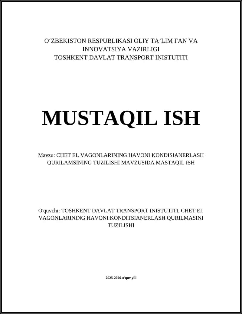 CHET EL VAGONLARINING HAVONI KONDISIANERLASH QURILMASI 1