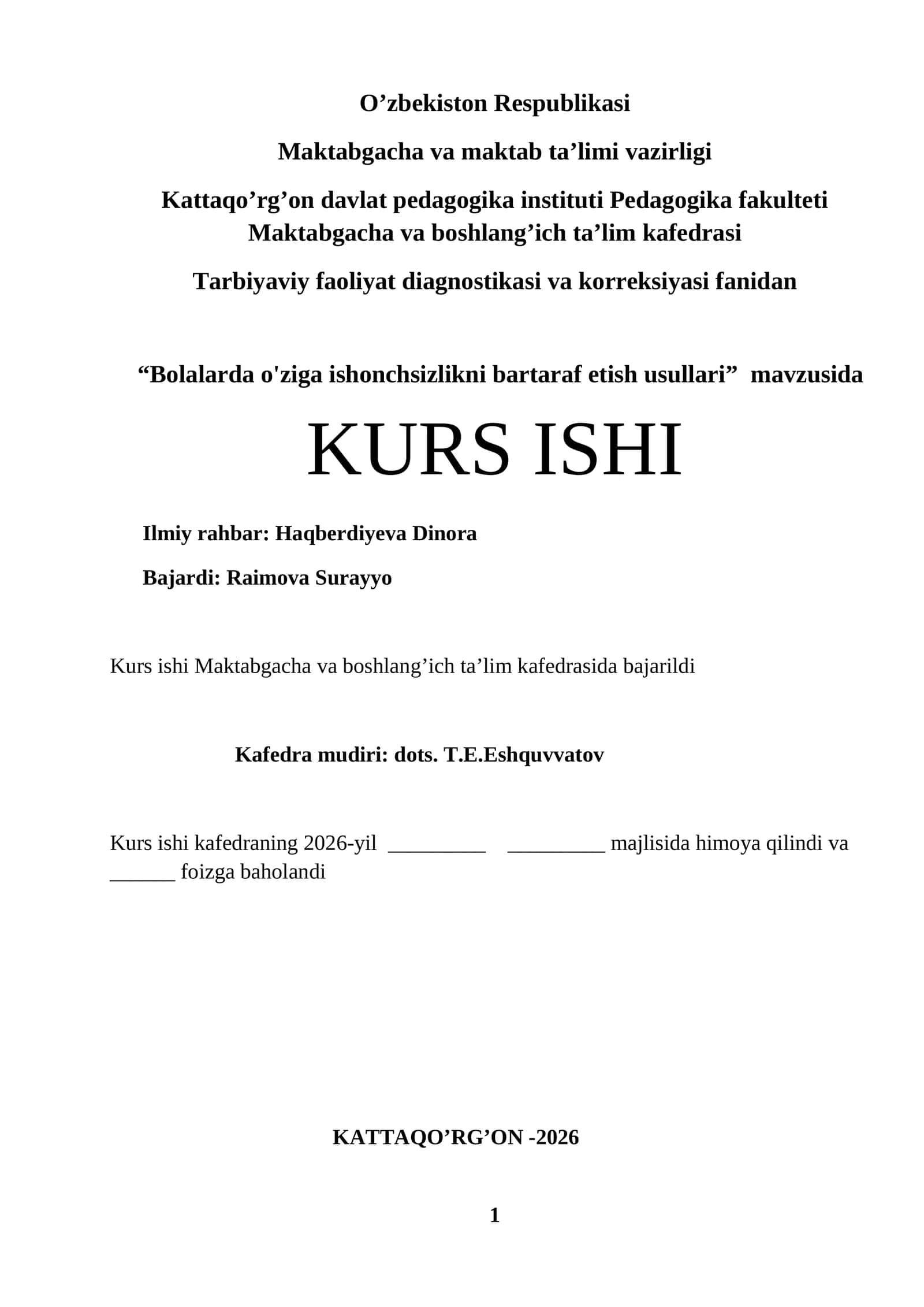 BOLALARDA O'ZIGA ISHONCHSIZLIKNI BARTARAF ETISH USULLARI 1