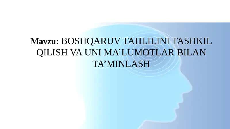 Boshqaruv Tahlilini Tashkil Qilish va Uni Ma’lumotlar Bilan Ta’minlash 1