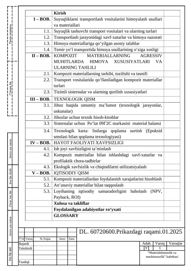 Suyuqliklarni transportlash vositalarini himoyalash usullari va materiallari 1