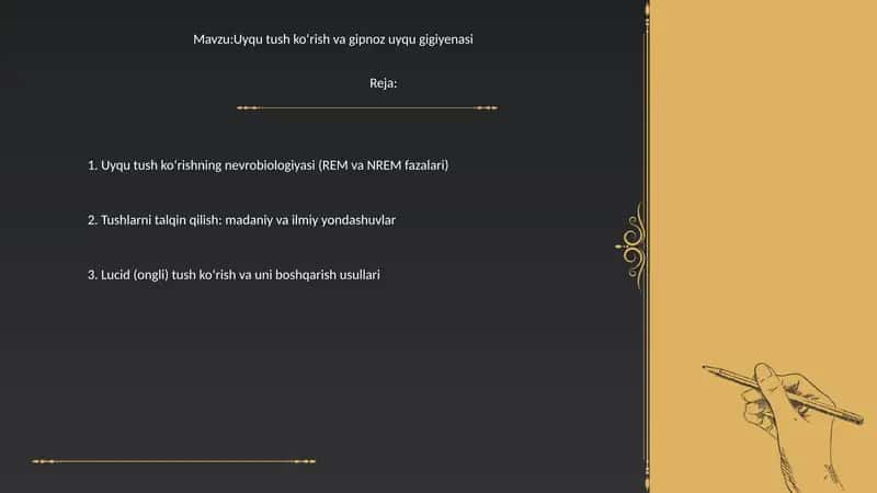 Uyqu tush koʻrish va gipnoz va uyqu gigiyenasi 1