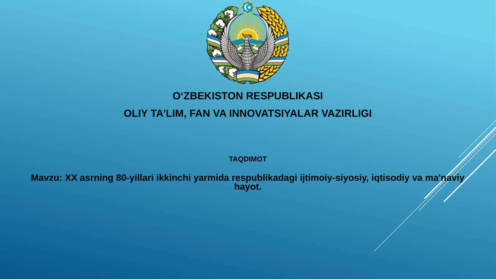 XX asrning 80-yillari ikkanchi yarmida respublikadagi ijtimoiy-siyosiy, iqtisodiy va ma'naviy hayot 1