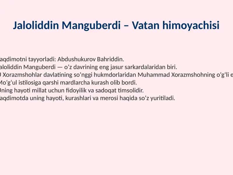 Jaloliddin Manguberdi – Vatan himoyachisi 1