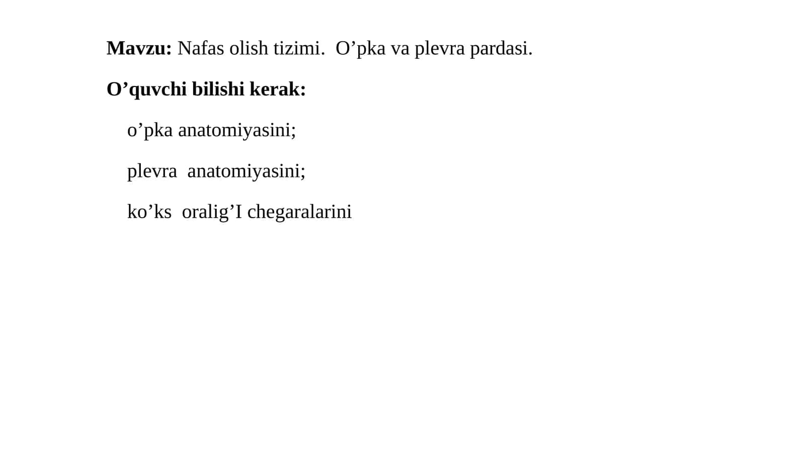Nafasolishtizimi.O’pka va plevra pardasi 1
