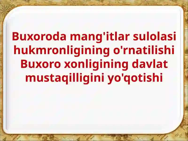 Mang’itlar sulolasi hukmronligi 1