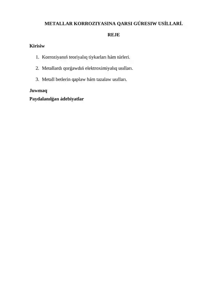 METALLAR KORROZIYASINA QARSI GÚRESIW USÍLLARÍ. 1
