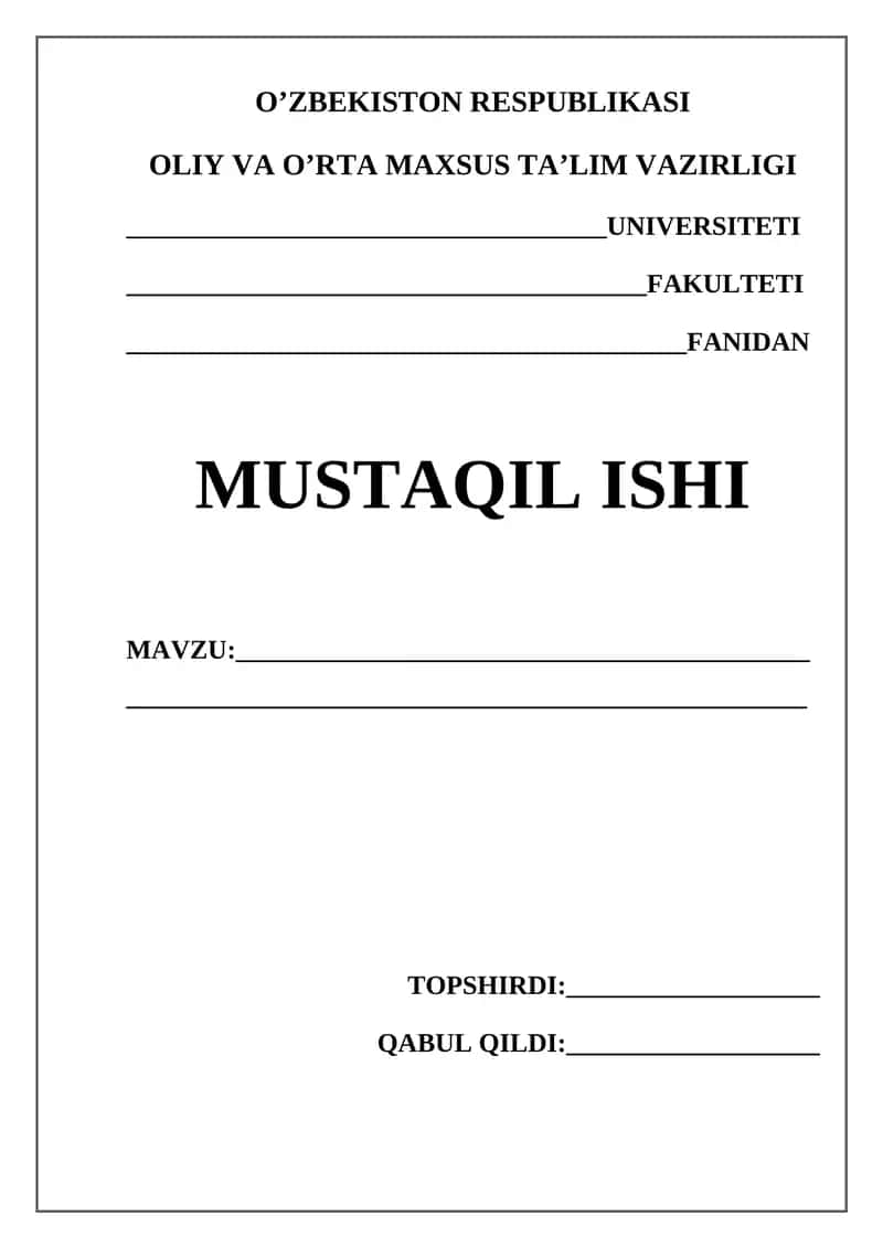 MUSTAQIL ISHI YUZI 1