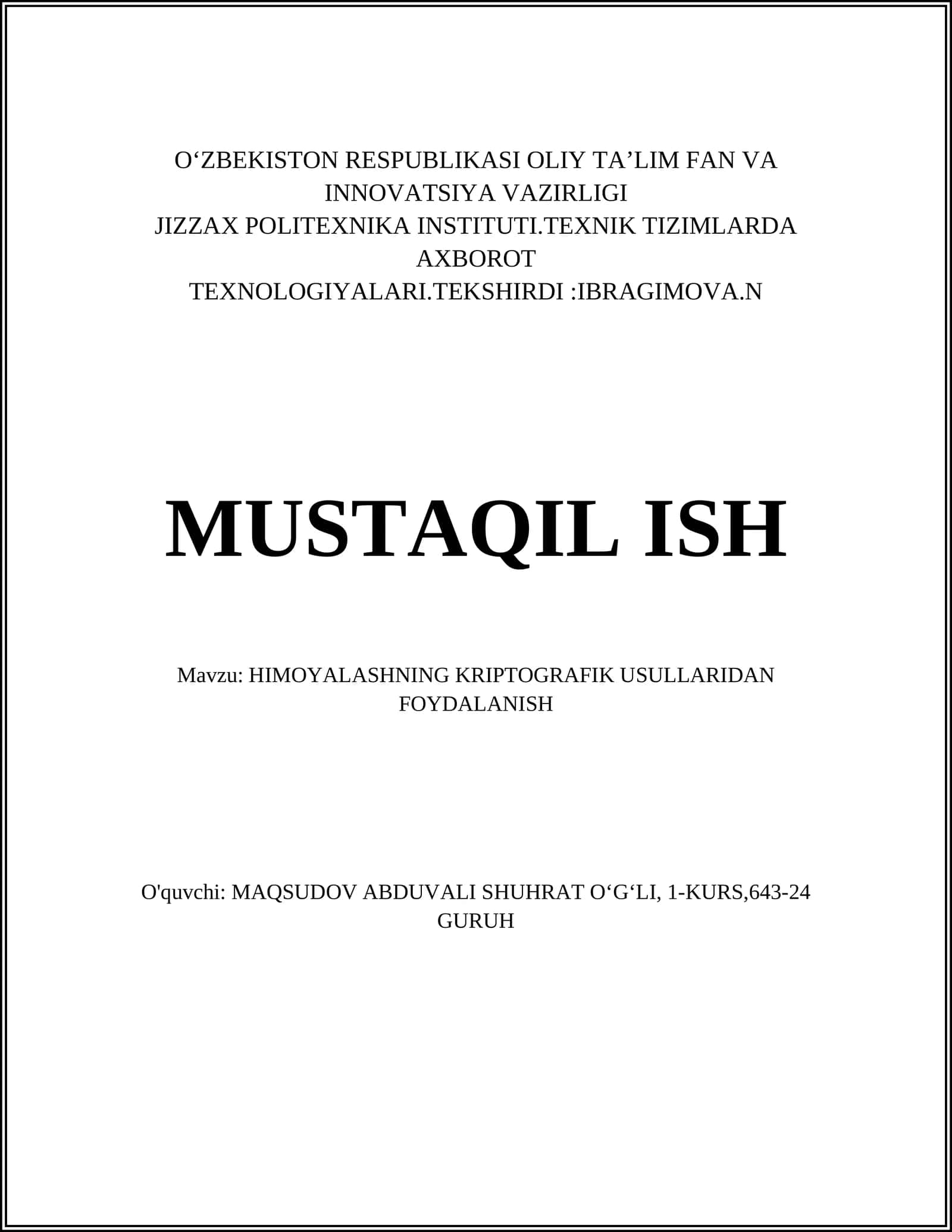 HIMOYALASHNING KRIPTOGRAFIK USULLARIDAN FOYDALANISH 1