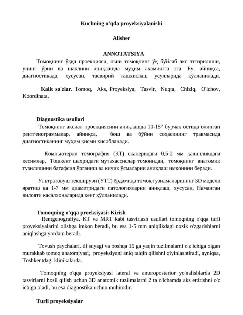 Tomoqning o'qqa proyeksiyasi 1