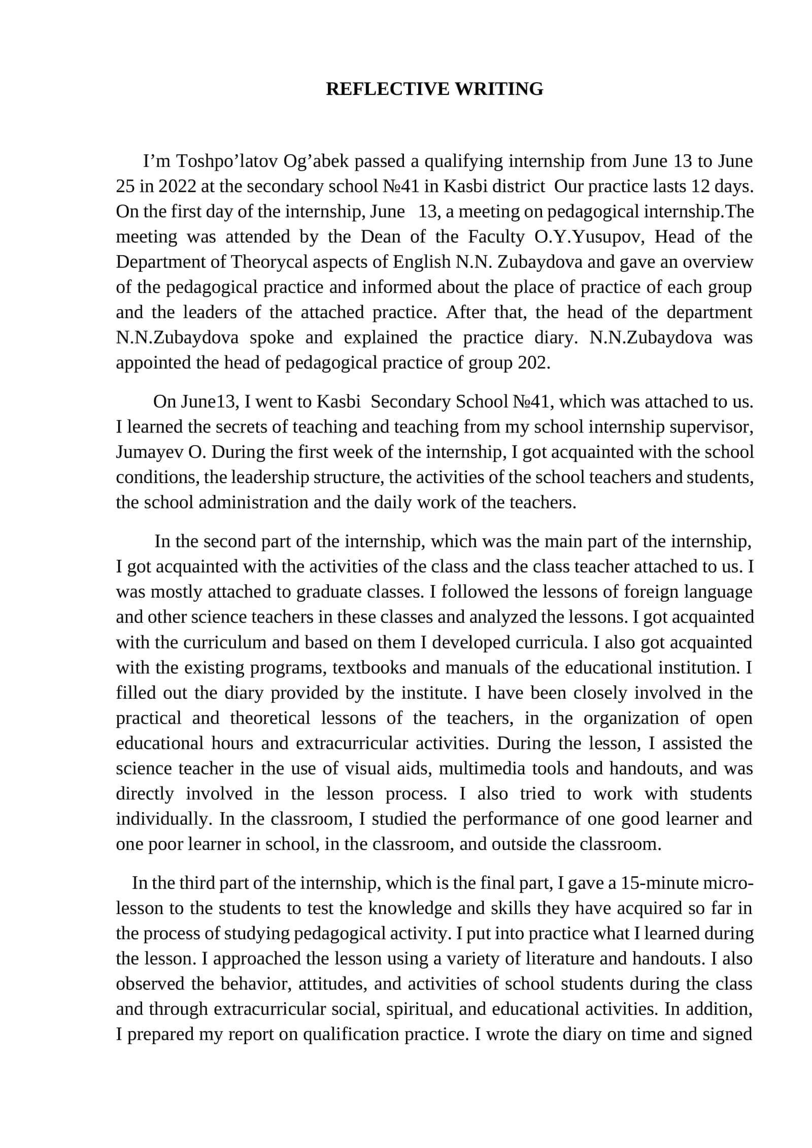 REFLECTIVE WRITING 1