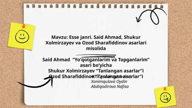 Said Ahmad, Shukur Xolmirzayev va Ozod Sharafiddinov asarlari misolida 1