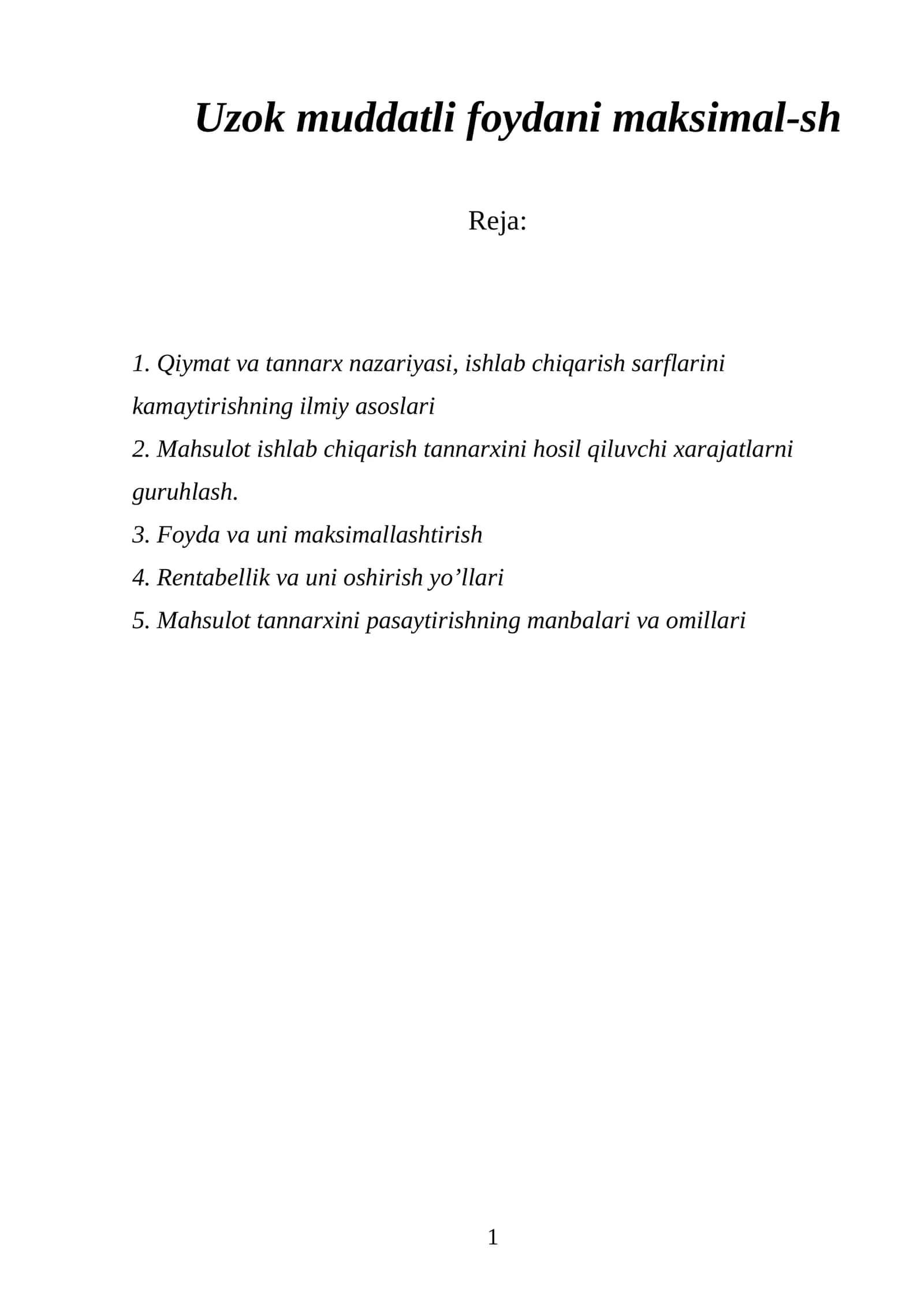 Qiymat va tannarx nazariyasi 1