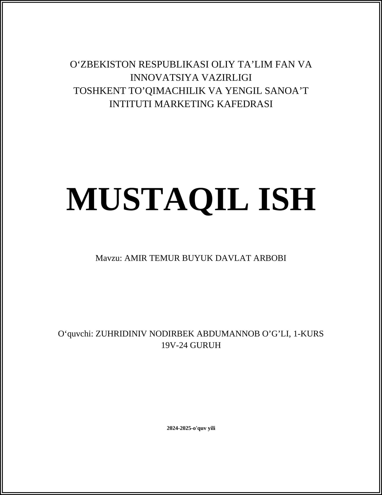 AMIR TEMUR BUYUK DAVLAT ARBOBI 1