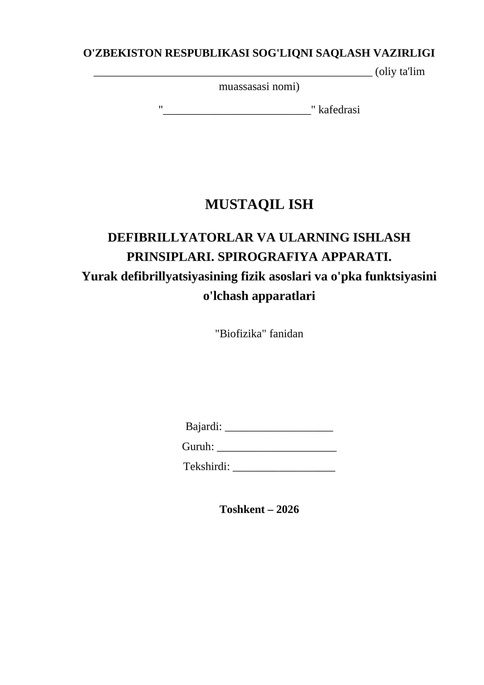 DEFIBRILLYATORLAR VA ULARNING ISHLASH PRINSIPLARI. SPIROGRAFIYA APPARATI 1