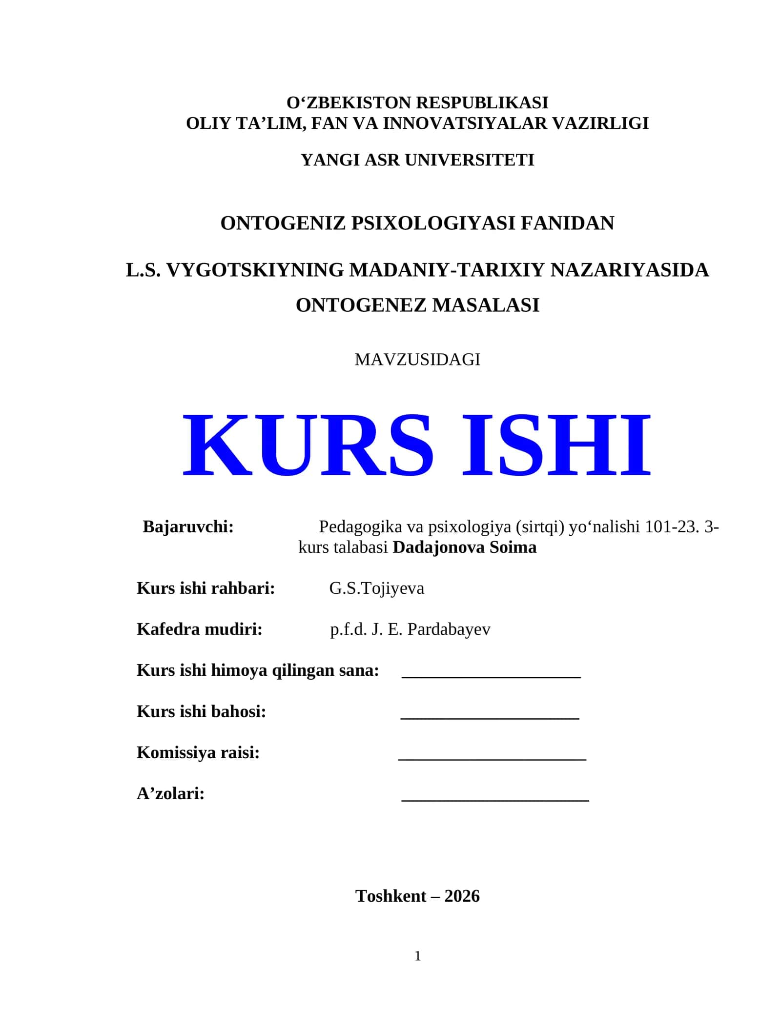 L.S. VYGOTSKIYNING MADANIY-TARIXIY NAZARIYASIDA ONTOGENEZ MASALASI 1