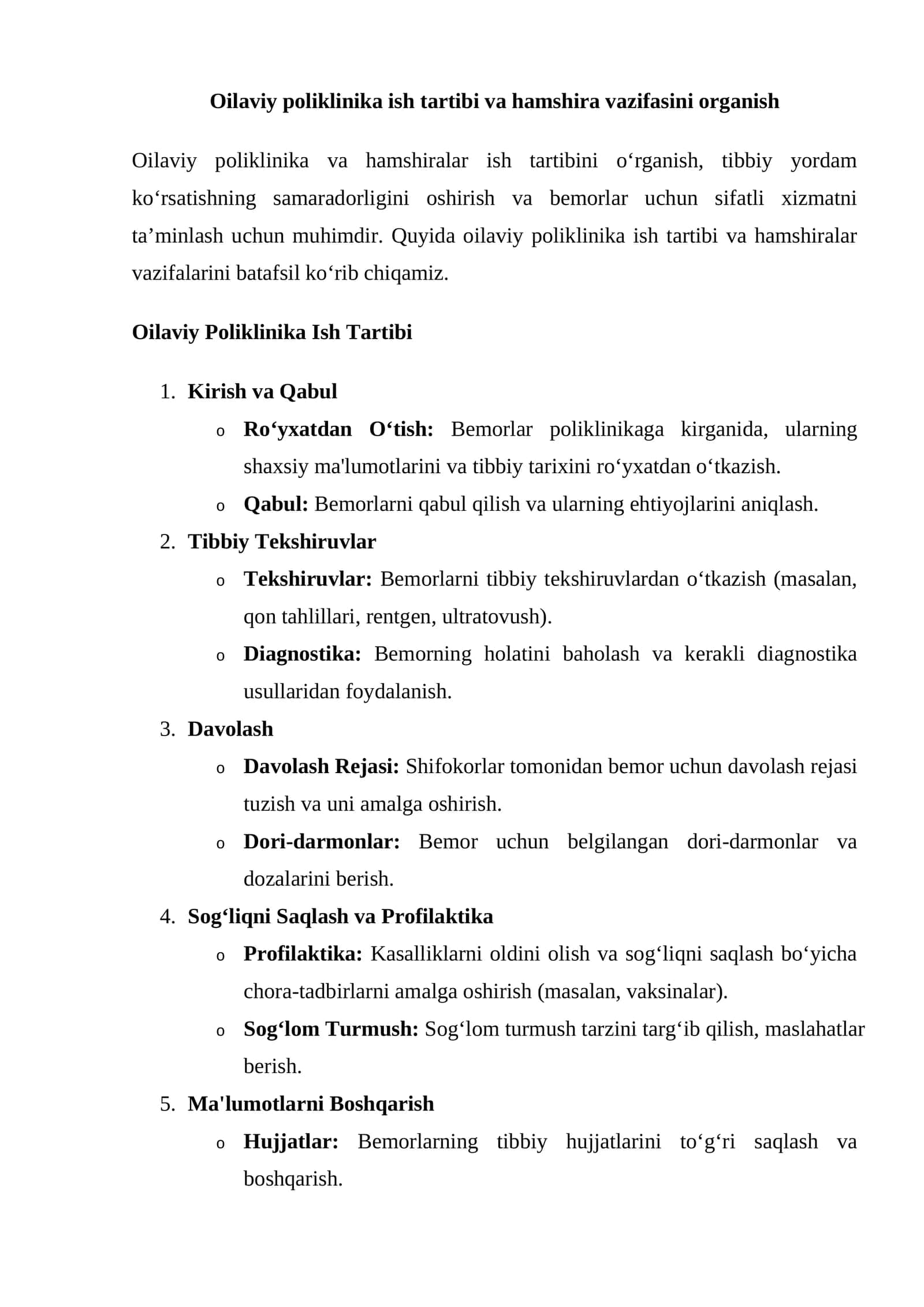 Oilaviy poliklinika ish tartibi va hamshira vazifasini organish 1