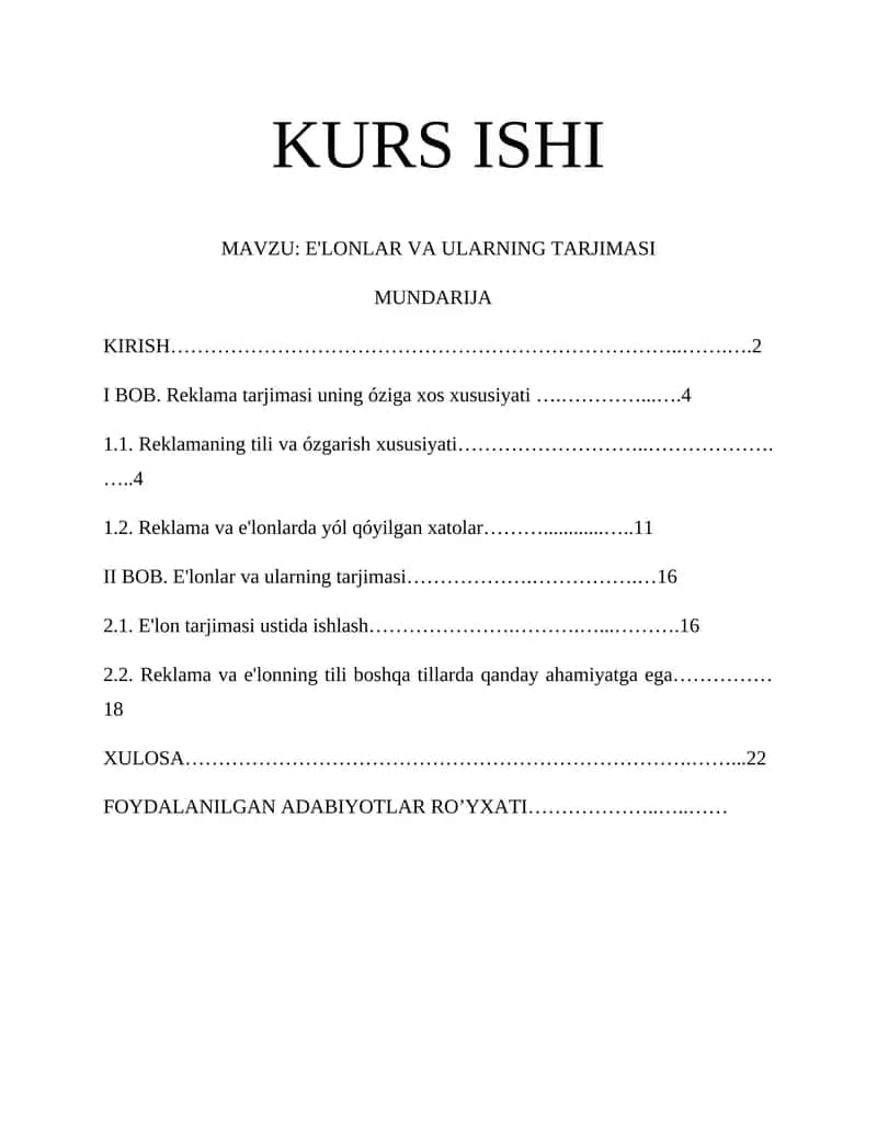 E'LONLAR VA ULARNING TARJIMASI 1