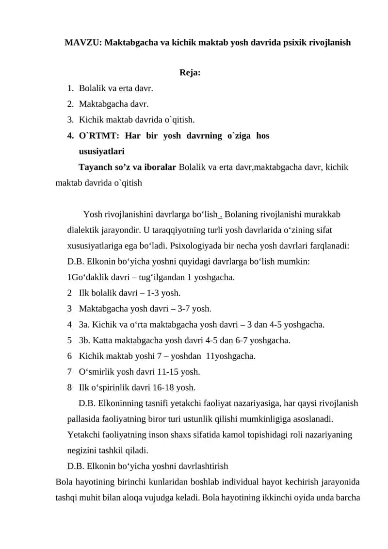 Maktabgacha va kichik maktab yosh davrida psixik rivojlanish 1