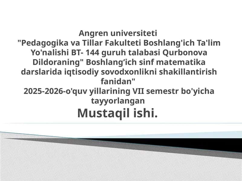 Boshlang'ich sinf matematika darslari 1