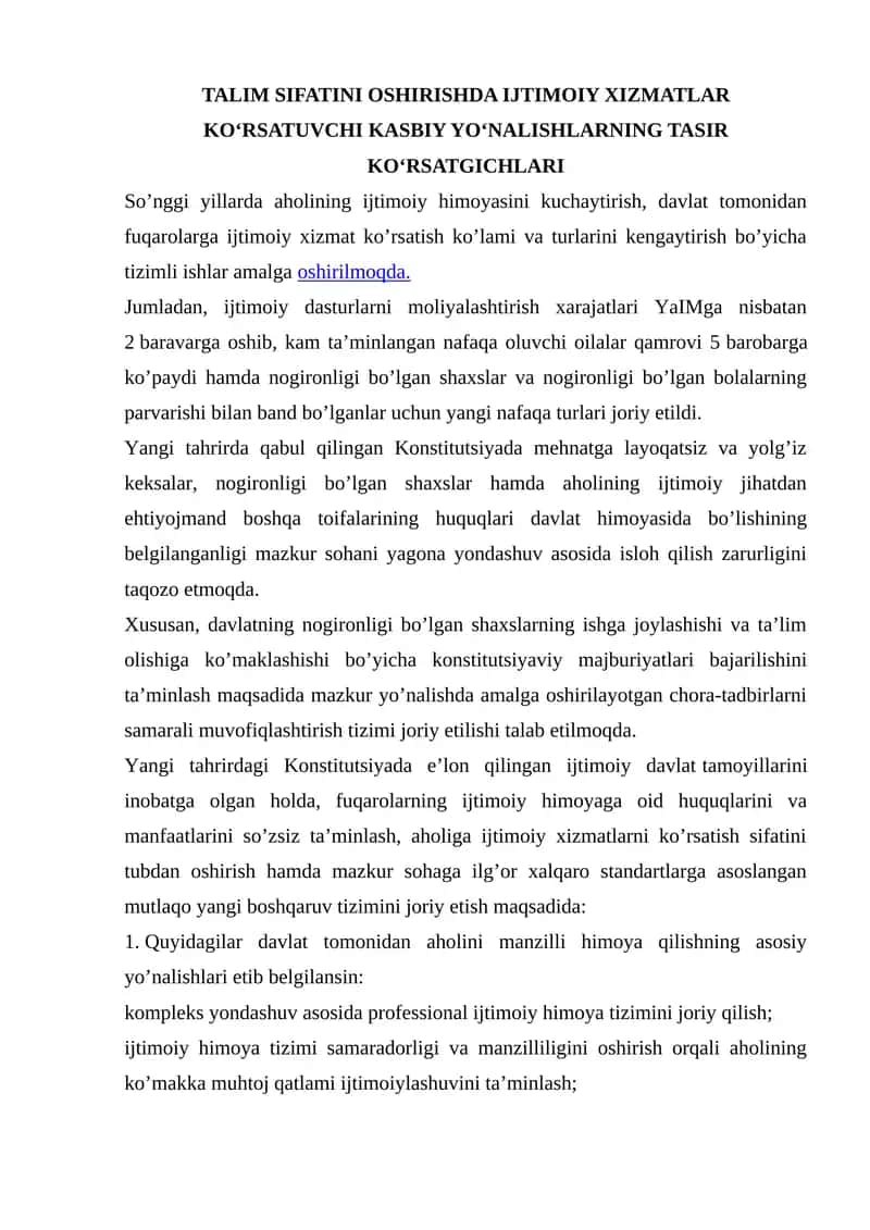 IJTIMOIY XIZMATLAR KOʻRSATUVCHI KASBIY YOʻNALISHLARNING TASIR KOʻRSATGICHLARI 1