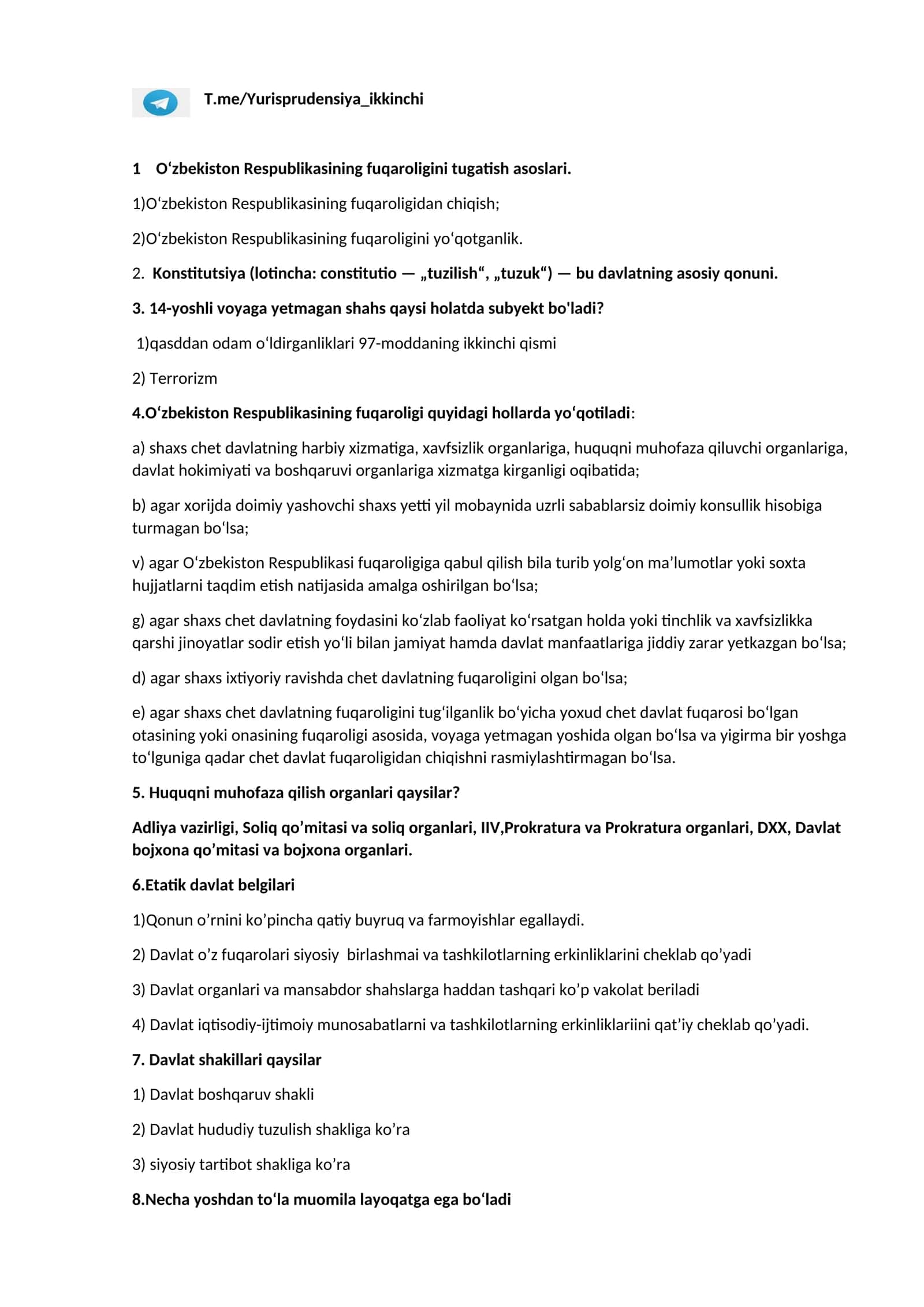 O‘zbekiston Respublikasining fuqaroligini tugatish asoslari 1