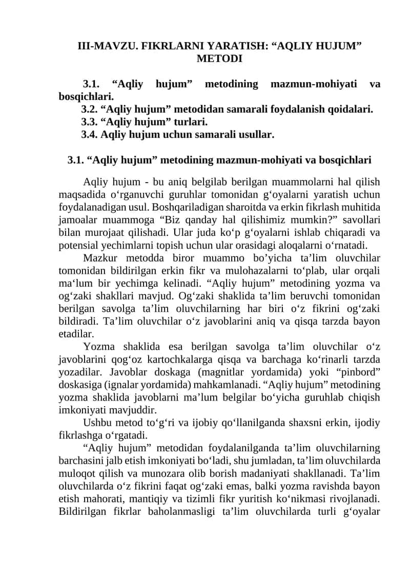 FIKRLARNI YARATISH: “AQLIY HUJUM” METODI 1