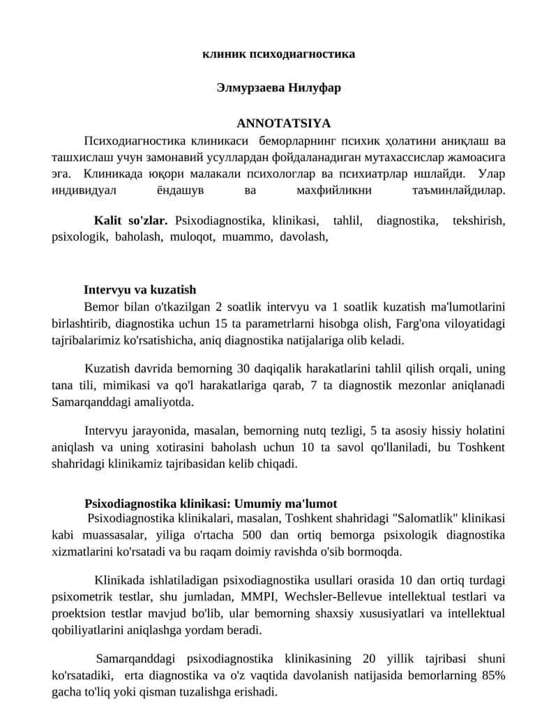 Psixodiagnostika klinikasi 1
